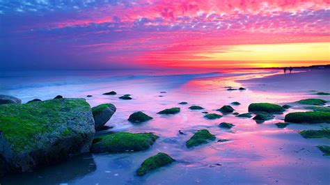 Nature Landscapes Sunset The Hague Netherlands Sea Coast Rocks Red Sky