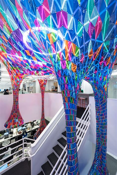 Stain Glass Art Installation That Hangs Through Two Floors Of Behance S New Nyc Offices