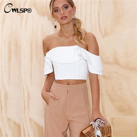 Buy Cwlsp Women Ruffles Crop Top Short Sleeve T Shirt