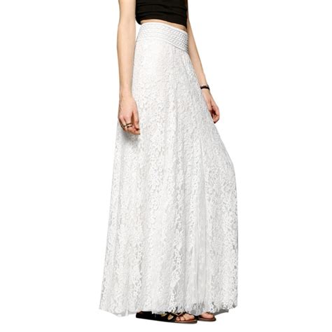 Long Maxi White Lace Skirts For Women 2018 Summer High Waist Adult