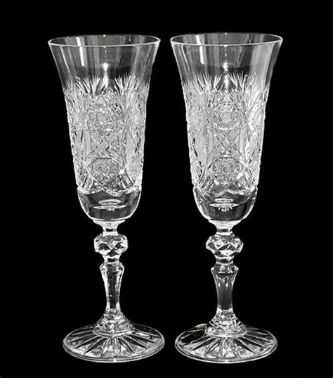 Czech Bohemian Vintage Leaded Crystal Hand Cut Blown Champagne Glasses Flutes 2x Ebay
