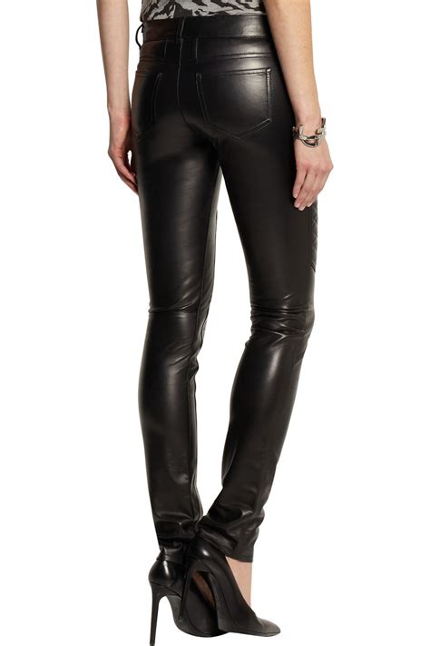 saint laurent leather skinny pants in black lyst