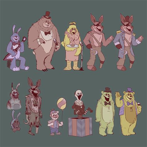 I tried to sketch some fnaf characters as vintage animatronics. Tell me