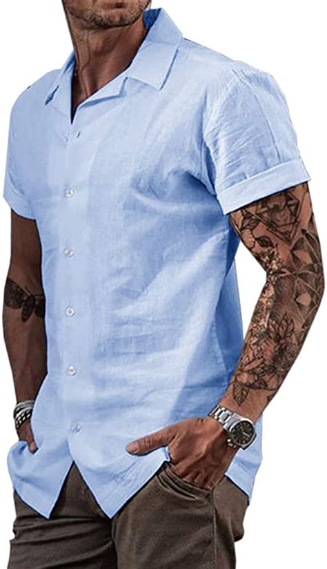 Ryannology Mens Short Sleeve Linen Cuban Shirt Guayabera Mexican Casual