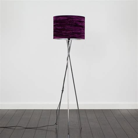 Camden Chrome Tripod Floor Lamp With Purple Velvet Shade Tripod Floor