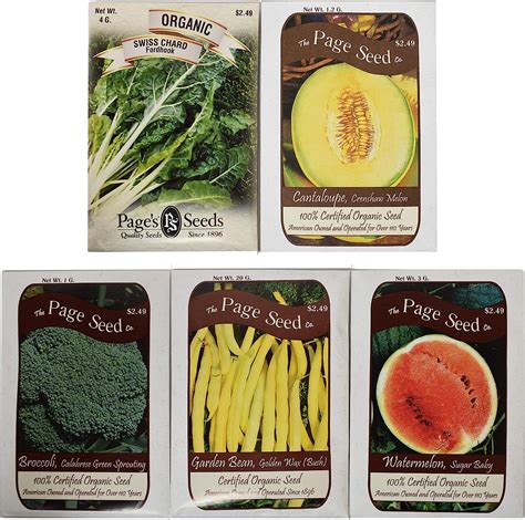 Set Of 5 Premium 100 Organic Vegetable Seeds Deluxe