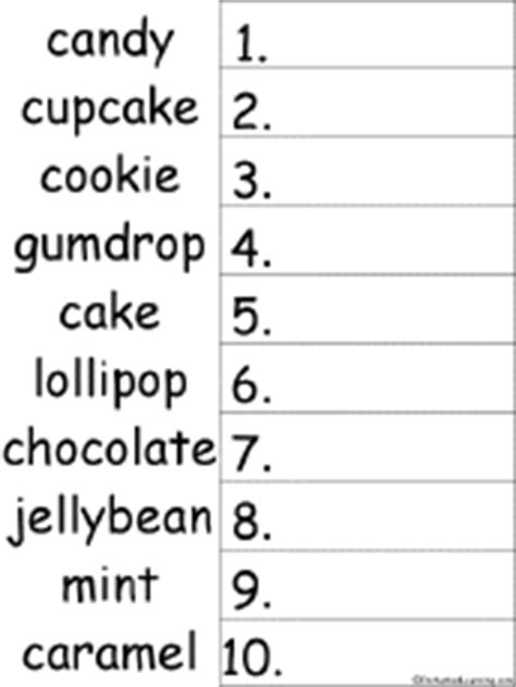 › free printable abc tracing worksheets. 10 Candy-related Words Alphabetical Order Worksheet Printout - EnchantedLearning.com