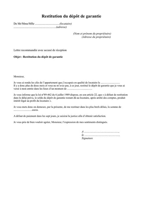 Restitution Du Dépôt De Garantie Doc Pdf Page 1 Sur 1