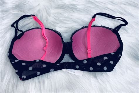 Victorias Secret Pink Bra C Underwire Black Pink Polka Dot Vs Lined Padded Ebay
