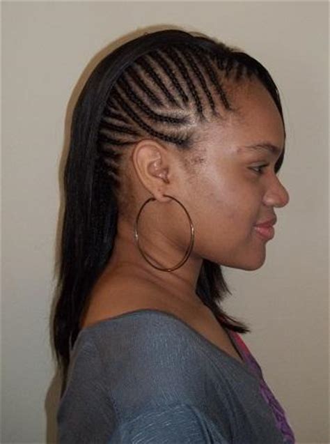 For a less intense version of the look that's still just as rad, try a braided (faux) mohawk. Half Cornrows with Sew in · Sewin Weave and Hair Braiding ...