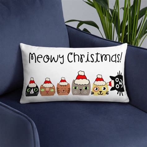 Meowy Christmas Cat Pillow Cute Christmas Decor Cat Lover T For