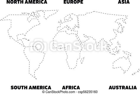 Simplificado Contorno Negro Del Mapa Mundial Dividido En Seis