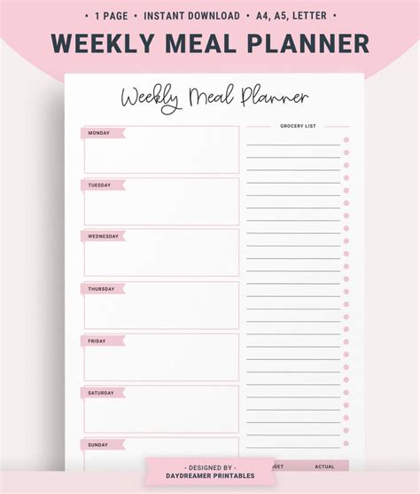 Printable Weekly Meal Planner Boosterloki