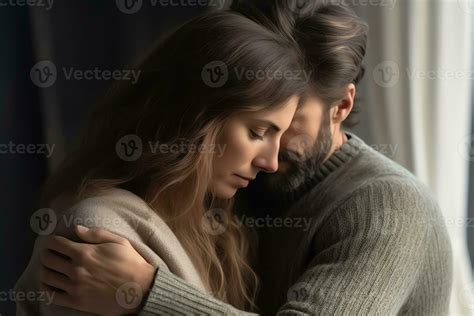 Ai Generative Young Man Comforting Crying Sad Woman Caring Friend