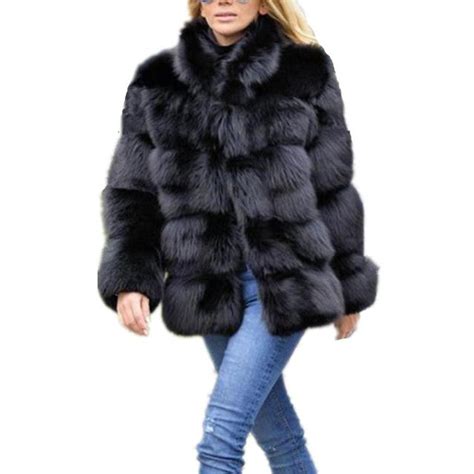 buy lisa colly women winter furs coat jacket luxury faux fox fur coat slim long