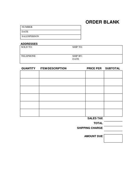 Blank Order Form Template Free Valeriahowell Blog