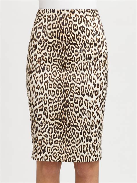Just Cavalli Sateen Leopard Print Pencil Skirt In Multicolor Multi Lyst