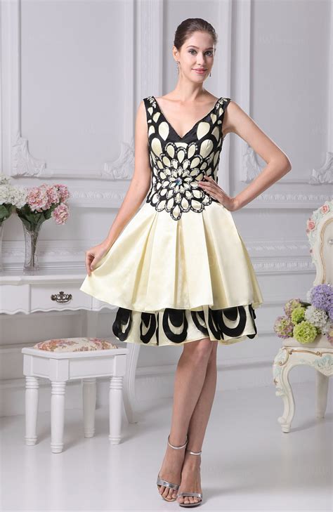 Elegant Sleeveless Zip up Silk Like Satin Knee Length Evening Dresses ...