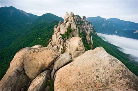 Famous Ulsanbawi Rock Against The Fog Seorak Mountains At The Seorak
