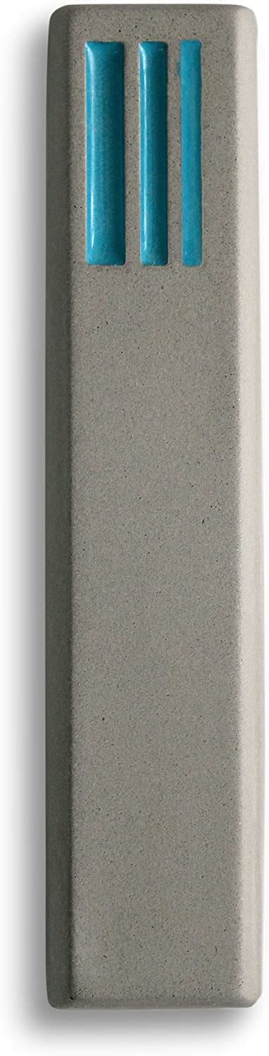 World Of Judaica Grey Concrete Mezuzah With Large Turquoise