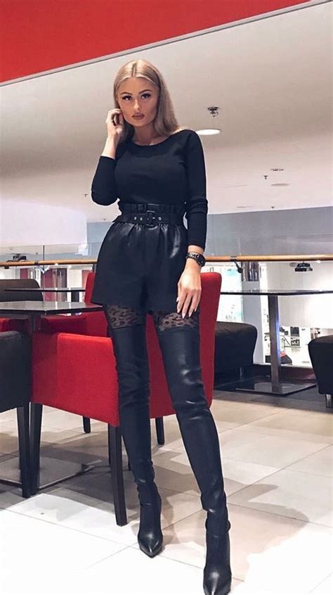 lether goddess on twitter tall black boots outfit thigh high boots heeled boots