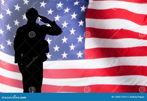 Silhouette Of Saluting Us Army Soldier With Flag Royalty Free Stock