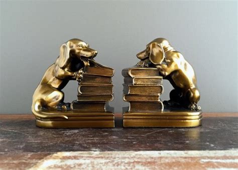 Brass Dog Bookends Dachshund Puppy Bookends Mid Century Etsy