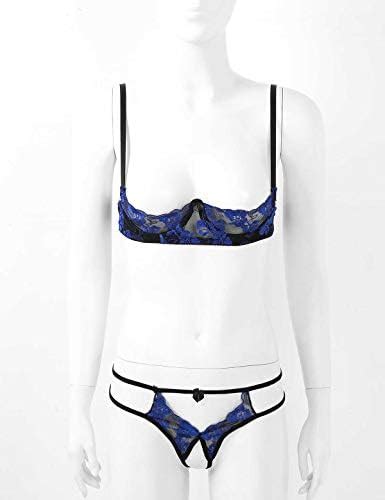 Jeeyjoo Womens Sexy Lace Embroidery Bare Exposed Breasts Bra Top And G String Panty