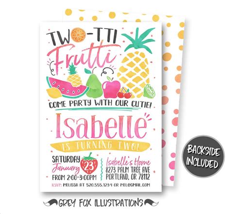 Two Tti Frutti Invitation Tutti Frutti Birthday Invitation Etsy