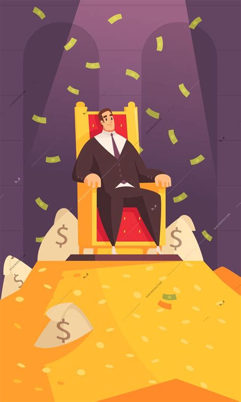 Rich Man Wealth Symbol Cartoon Composition With Millionaire On Throne