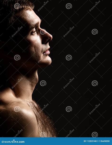 Closeup Portrait Of Handsome Topless Male Model Stock Image