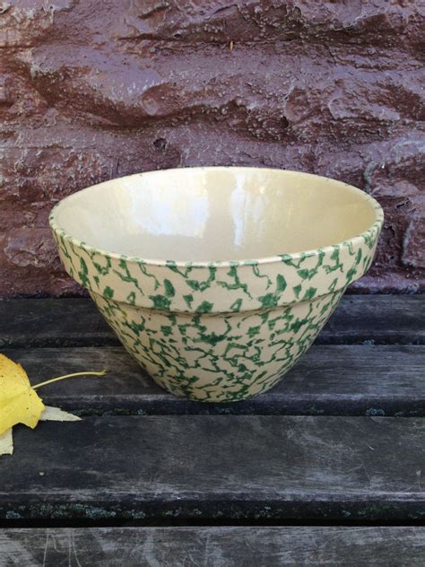Vintage Robinson Ransbottom Pottery Bowl Rrp Authentic Green Sponge