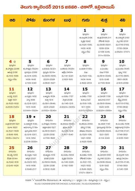 January 2015 Telugu Calendar Chicago 2023 Telugu Calendar PDF