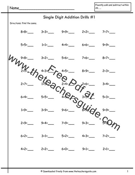 Single Digit Addition Fluency Drills From The Teachers Guide