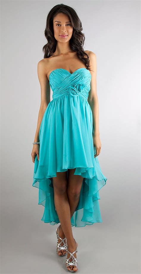 A Line High Low Teal Semi Formal Dress Chiffon Strapless Empire 6 Colors Available Formal