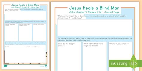 Jesus Heals A Blind Man Journal Writing Activity Twinkl