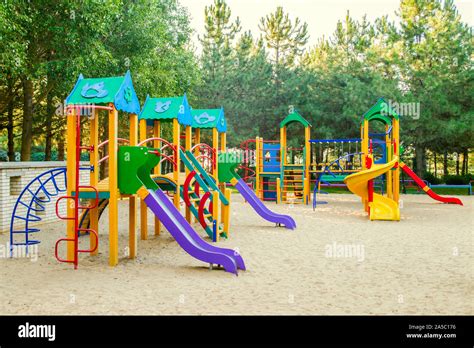 Colorful Children Playground Activities In Public Park Safe Modern