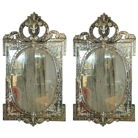 Pair Of Venetian Style Etched Glass Mirrors At 1stdibs