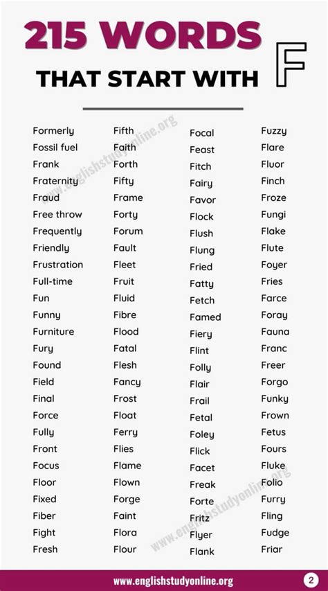215 Words That Start With F With Useful Examples English Study Online