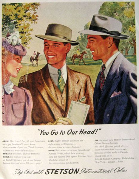 1939 Mens Stetson Hats Ad International Colors Vintage Clothing