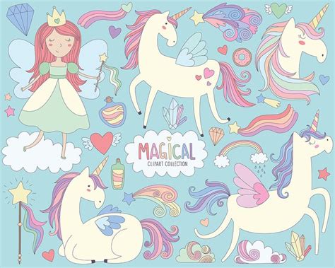 Magical Unicorns Clipart Unicorn Clipart Cute Magical Clip Etsy