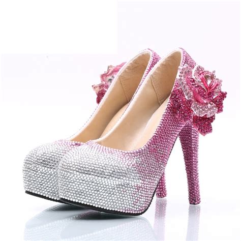 Pink Rhinestone Wedding Shoes Wholesale Price Bridal Dress Shoes