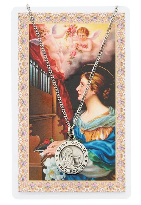 St Cecilia Pewter Pendant With Laminated Holy Card Patron Saint Of Music