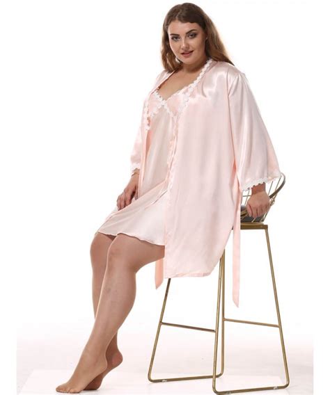 Floral Trim Female Silk Nightwear Plus Size Women Sleepwear Lounge Kimono Robe Set Rayon Satin