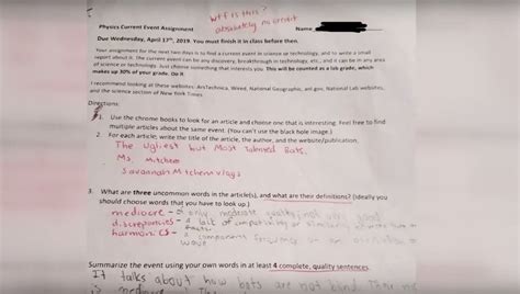 High School Teacher Writes ‘wtf Is This On Students Homework