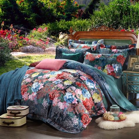 Blue Flower 100 Cotton Jacquard Floral Luxury Royal Bedding Set King