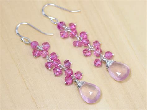 Rose Quartz Dangle Earring Rose Quartz Earring Pink Topaz Etsy