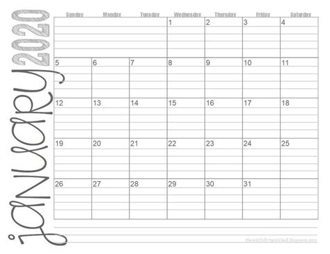 Blank Monthly Calendar Landscape