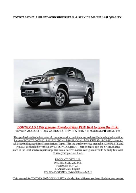 Calaméo Toyota 2005 2013 Hilux Workshop Repair And Service