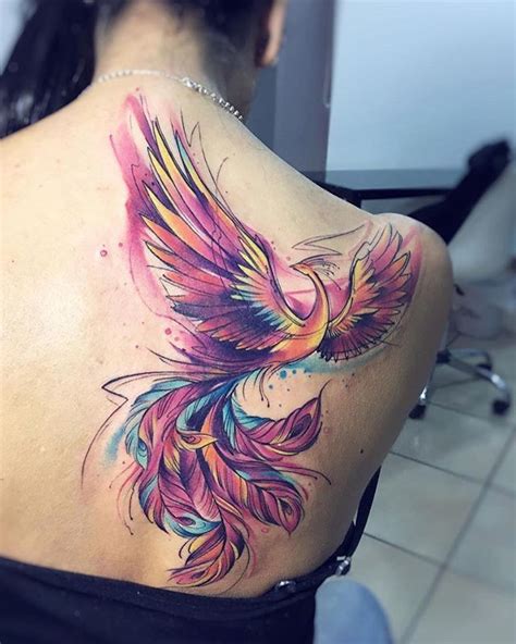 A Beautiful Water Color Phoenix Back Piece By Adrian Bascur